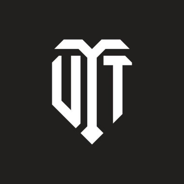 İzole edilmiş aşk şekilli UT logosu siyah-beyaz renk şablon tasarım vektörü, kalp şekli monogramı