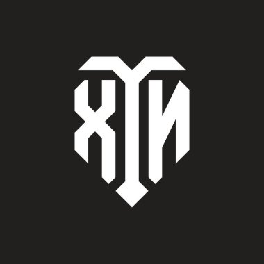 XN logosu izole edilmiş aşk şekli siyah-beyaz renk şablon tasarım vektörü, kalp şekli monogramı