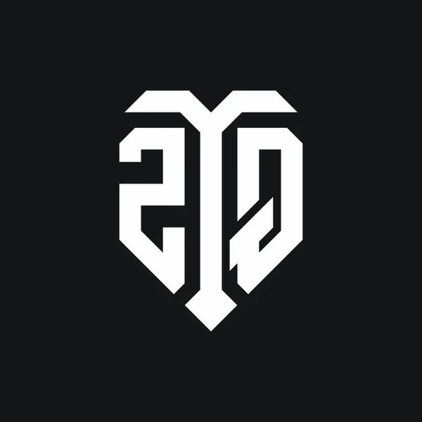 孤立した愛の形を持つZqのロゴ黒と白の色のテンプレートのデザインベクトル ハートの形のモノグラム — ストックベクタ