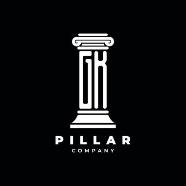GK Monogram Logo Mektup Sütunları avukat tarzı vektör, hukuk firması siyah arka planda izole edilmiş