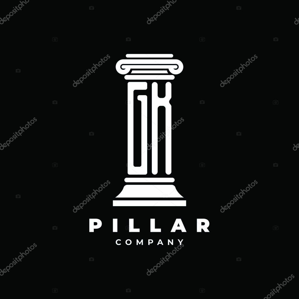 GK Monogram Logo Letter Pillars shape lawyer style vector, law firm company isolated in black background