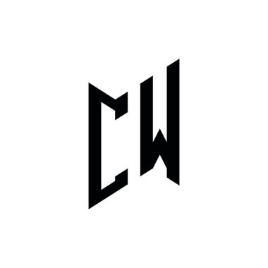 CW Monogram geometrik şekil şablonu. Monogram ilk tasarım vektörü beyaz arkaplanda izole edildi