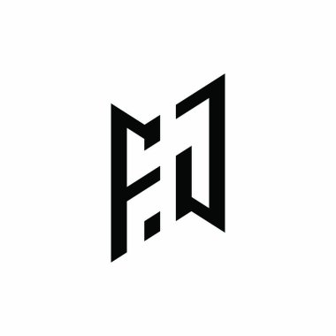 FJ Monogram geometrik şekil şablonu. Monogram ilk tasarım vektörü beyaz arkaplanda izole edildi