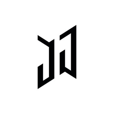 JJ Monogram geometrik şekil şablonu. Monogram ilk tasarım vektörü beyaz arkaplanda izole edildi