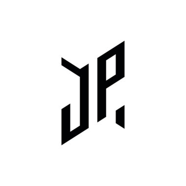JP Monogram geometrik şekil şablonu. Monogram ilk tasarım vektörü beyaz arkaplanda izole edildi