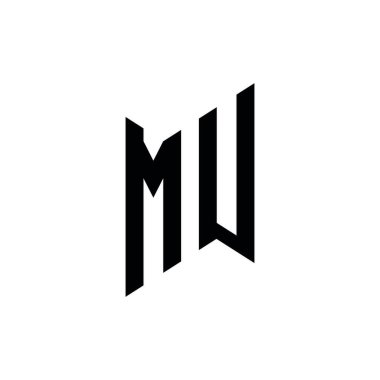 MU Monogram geometrik şekil şablonu. Monogram ilk tasarım vektörü beyaz arkaplanda izole edildi