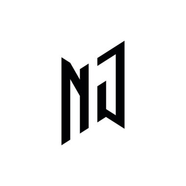 NJ Monogram geometrik şekil şablonu. Monogram ilk tasarım vektörü beyaz arkaplanda izole edildi