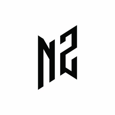 NZ Monogram geometrik biçim şablonu. Monogram ilk tasarım vektörü beyaz arkaplanda izole edildi