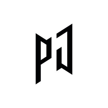 PJ Monogram geometrik şekil şablonu. Monogram ilk tasarım vektörü beyaz arkaplanda izole edildi