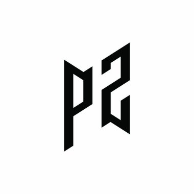 PZ Monogram geometrik şekil şablonu. Monogram ilk tasarım vektörü beyaz arkaplanda izole edildi