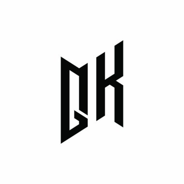QK Monogram geometrik biçim şablonu. Monogram ilk tasarım vektörü beyaz arkaplanda izole edildi
