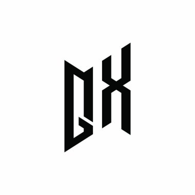 QX Monogram geometrik şekil şablonu. Monogram ilk tasarım vektörü beyaz arkaplanda izole edildi