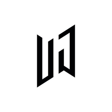 UJ Monogram geometrik şekil şablonu. Monogram ilk tasarım vektörü beyaz arkaplanda izole edildi