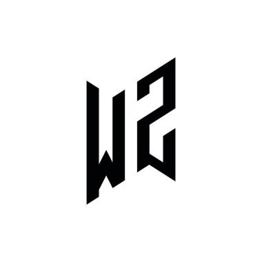 WZ Monogram geometrik şekil şablonu. Monogram ilk tasarım vektörü beyaz arkaplanda izole edildi