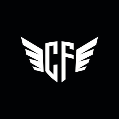 CF Monogram Logo geometrik parafı ve kanat şekli tasarım şablonu. Kanat ilk logo tasarımı siyah arkaplanda izole edildi