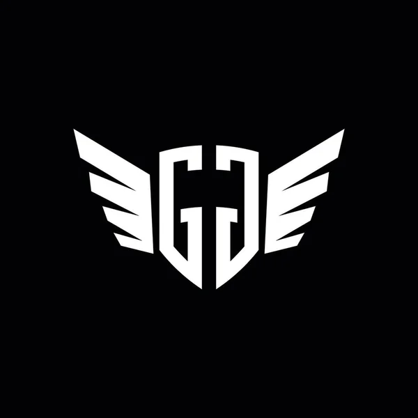Ggモノグラム翼形状デザインテンプレートと幾何学的初期ロゴ 黒の背景に隔離された翼初期ロゴデザイン — ストックベクタ