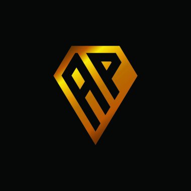 AP logosu, altın elmas biçimli vektör, siyah arkaplanda izole edilmiş geometrik altın şekil