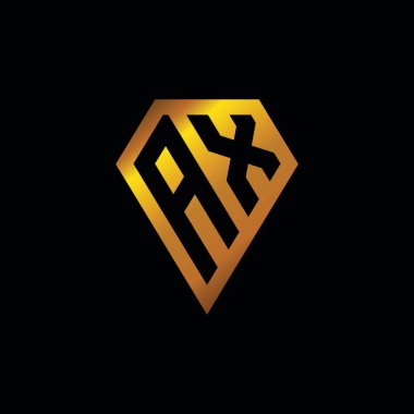 Altın elmas biçimli AX logosu, siyah arkaplanda izole edilmiş geometrik altın şekil