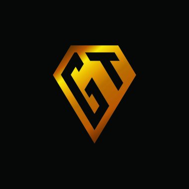 Altın elmas şekil vektörü olan GI logosu, siyah arkaplanda izole edilmiş geometrik altın şekil şekli