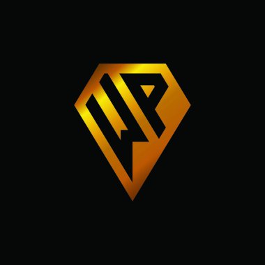 Altın elmas biçimli WP logosu, siyah arkaplanda izole edilmiş geometrik altın şekil şekli