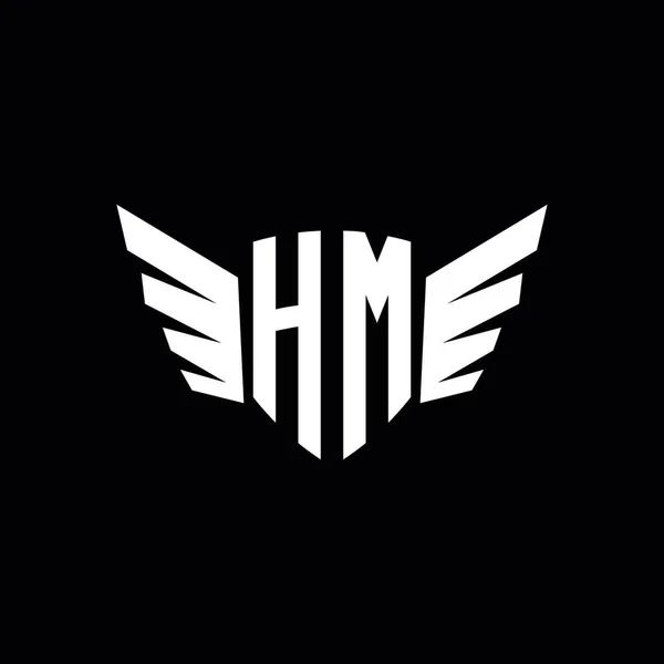 Hmモノグラム翼の形状デザインテンプレートと幾何学的初期のロゴ 黒の背景に隔離された翼初期ロゴデザイン — ストックベクタ