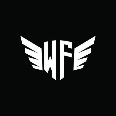WF Monogram Logo geometrik parafı ve kanat şekli tasarım şablonu. Kanat ilk logo tasarımı siyah arkaplanda izole edildi