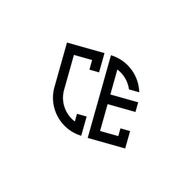 Beyaz arkaplanda izole edilmiş geometrik şekil vektör monogram tasarım şablonu olan CE logosu