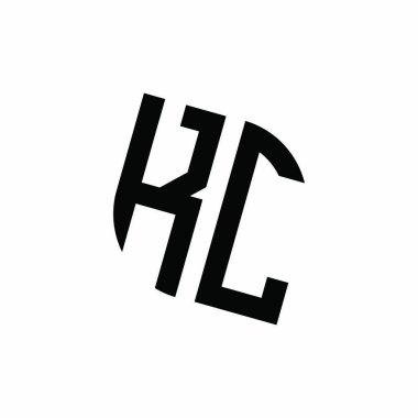 Beyaz arkaplanda izole edilmiş geometrik şekil vektör monogram tasarım şablonuna sahip KC logosu