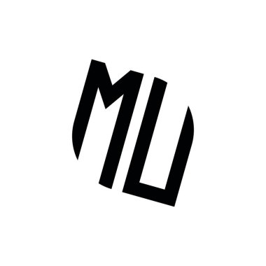 Beyaz arkaplanda izole edilmiş geometrik şekil vektör monogram tasarım şablonuna sahip MU logosu