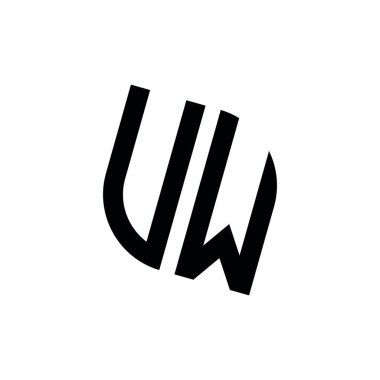Beyaz arkaplanda izole edilmiş geometrik şekil vektör monogram tasarım şablonu olan UW logosu