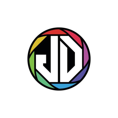 JD Monogram Logo Harfi Geometrik Polygonal lens gökkuşağı, geometrik daire yuvarlak şekil biçimi