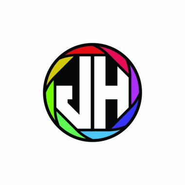 JH Monogram Logo Harfi Geometrik Polygonal lens gökkuşağı, geometrik daire yuvarlak şekil biçimi