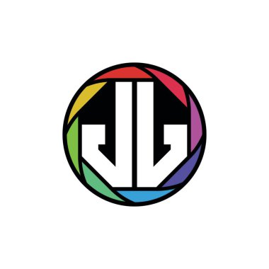 JJ Monogram Logo Harfi Geometrik Polygonal lens gökkuşağı, geometrik daire yuvarlak şekil biçimi