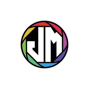 JM Monogram Logo Harfi Geometrik Polygonal lens gökkuşağı, geometrik daire yuvarlak şekil biçimi
