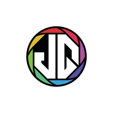 JQ Monogram Logo Harfi Geometrik Polygonal lens gökkuşağı, geometrik daire yuvarlak şekil biçimi