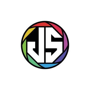 JS Monogram Logo Harfi Geometrik Polygonal lens gökkuşağı, geometrik daire yuvarlak şekil biçimi