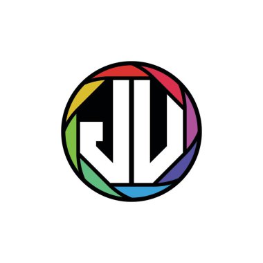 JU Monogram Logo Harfi Geometrik Polygonal lens gökkuşağı, geometrik daire yuvarlak biçim