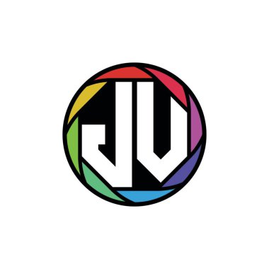 JV Monogram Logo Harfi Geometrik Polygonal lens gökkuşağı, geometrik daire yuvarlak şekil biçimi