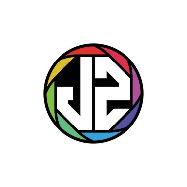 JZ Monogram Logo Harfi Geometrik Polygonal lens gökkuşağı, geometrik daire yuvarlak şekil biçimi