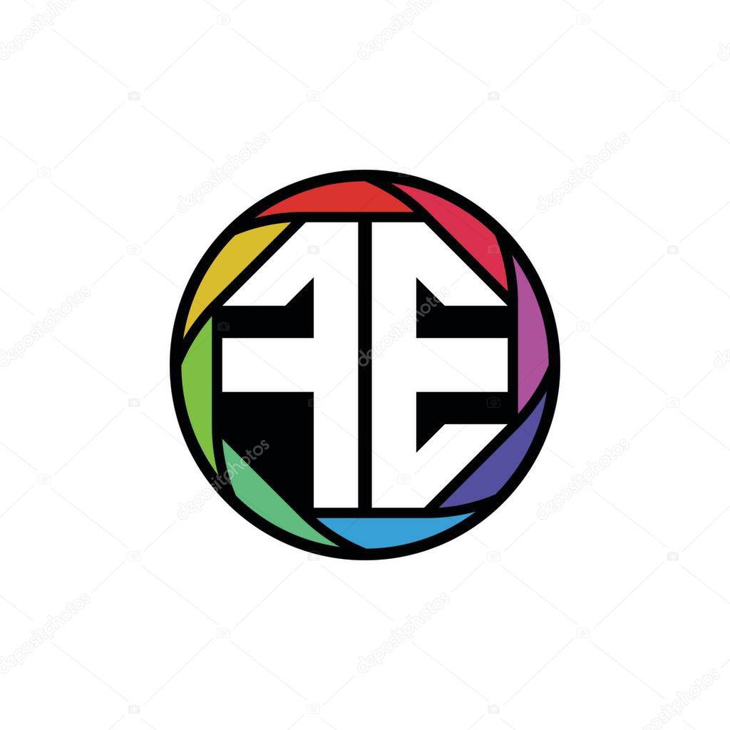 FE Monogram Logo Letter Geometric Polygonal lens rainbow, geometric circle rounded shape style