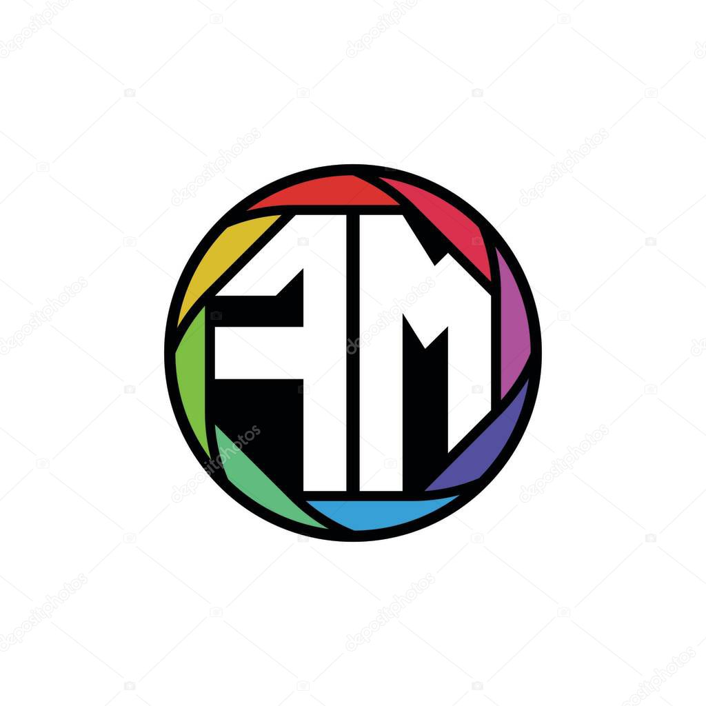FM Monogram Logo Letter Geometric Polygonal lens rainbow, geometric circle rounded shape style