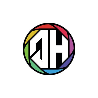 QH Monogram Logo Harfi Geometrik Polygonal lens gökkuşağı, geometrik daire yuvarlak şekil biçimi