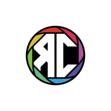 RC Monogram Logo Harfi Geometrik Polygonal lens gökkuşağı, geometrik daire yuvarlak şekil biçimi