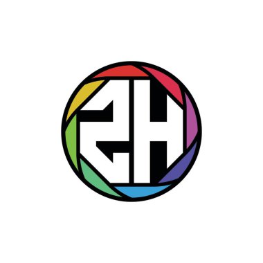 ZH Monogram Logo Harfi Geometrik Polygonal lens gökkuşağı, geometrik daire yuvarlak şekil biçimi