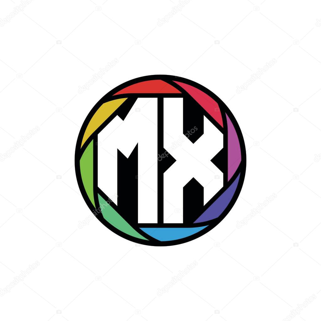 MX Monogram Logo Letter Geometric Polygonal lens rainbow, geometric circle rounded shape style