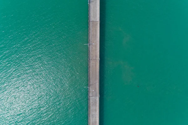 Aerial Top View Drone Shot Small Bridge Sea Image Transportation — Stock Photo, Image