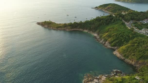 Drohnenaufnahme Vom Kap Promthep Phuket Thailand Schönes Wahrzeichen Den Sonnenuntergang — Stockvideo