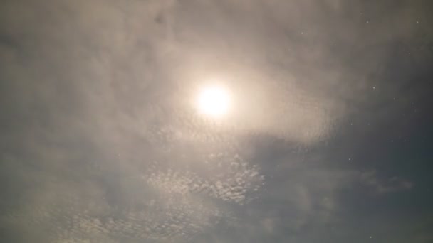 Lua Cheia Sobe Céu Noite Sobre Nuvens Brancas Timelapse Lua — Vídeo de Stock