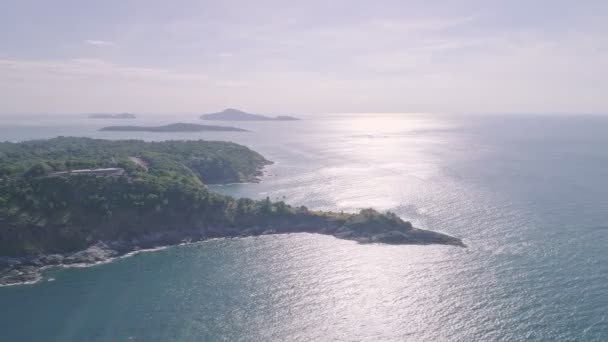 Vista Aérea Drone Disparo Promthep Cape Phuket Tailandia Hermoso Hito — Vídeo de stock