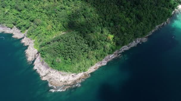 Cima Para Baixo Vista Aérea Mar Tropical Com Onda Batendo — Vídeo de Stock